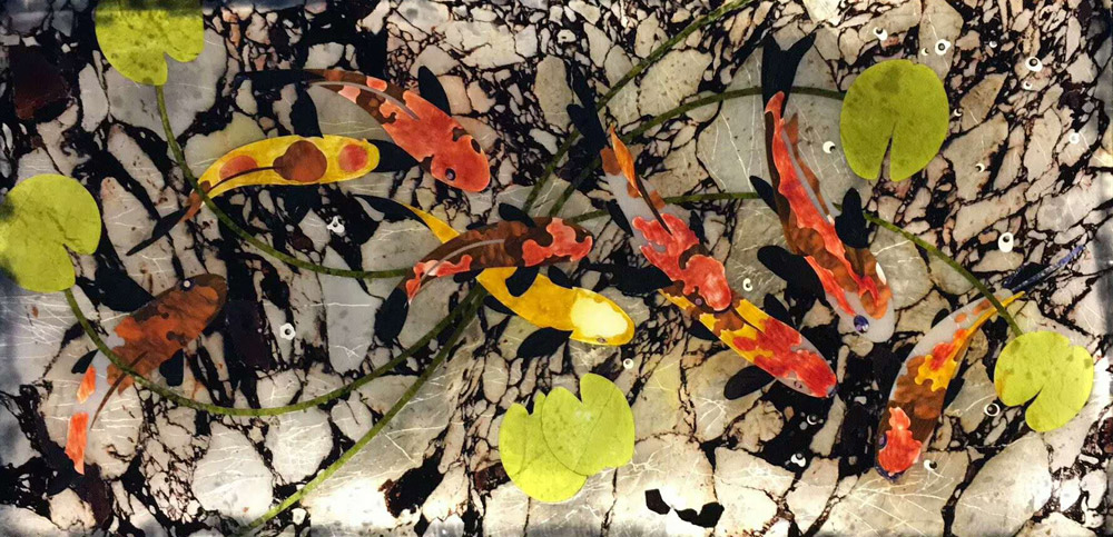 Nine fish picture LED Natural Stone Painting