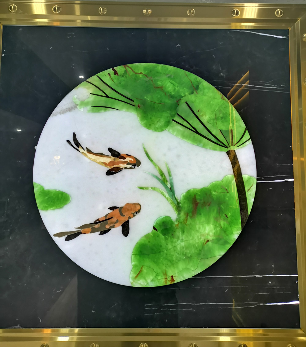 Nine fish bring money LED Natural Stone Painting