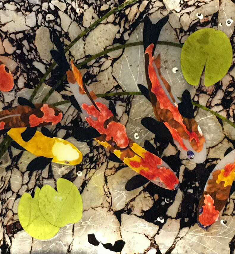 Nine fish picture LED Natural Stone Painting（2450×1250）